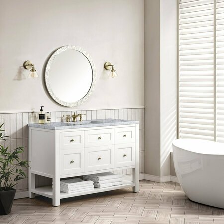 James Martin Vanities Breckenridge 48in Single Vanity, Bright White w/ 3 CM Carrara Marble Top 330-V48-BW-3CAR